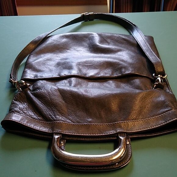 Maurizio Taiuti Foldover Leather Silver tone Metal Handles Crossbody Strap - Picture 1 of 13